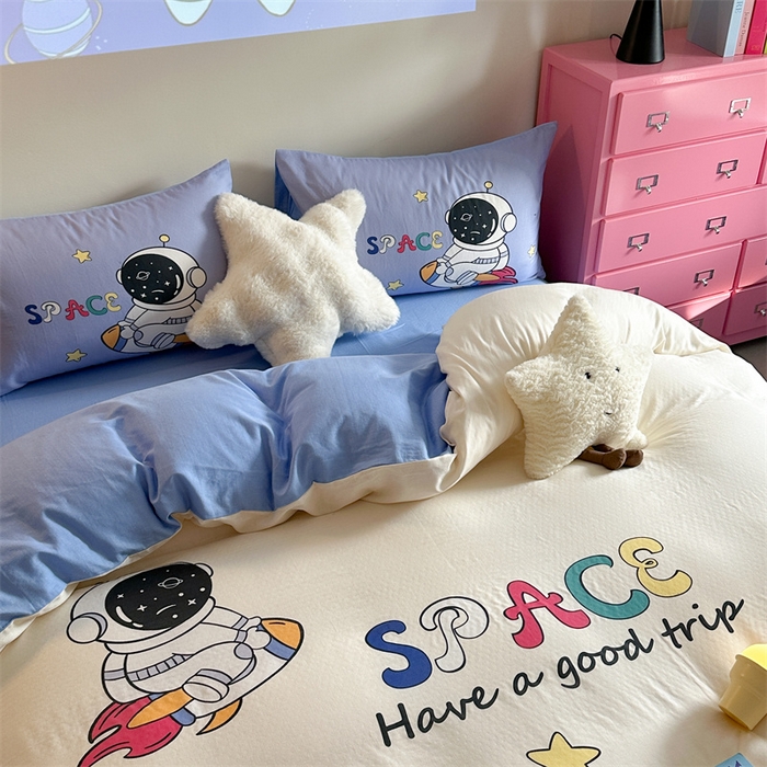 91家纺网 家纺一手货源 找家纺 馨语家居 2025新款全棉双层纱四件套 月球探险