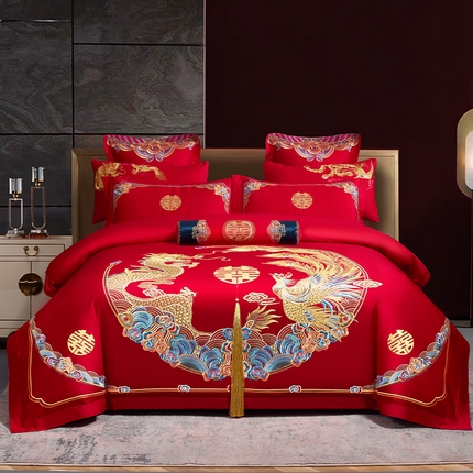 91家纺网 家纺一手货源 找家纺 甜咪咪2025新款长绒棉全棉大龙凤婚庆四件套 江山美人