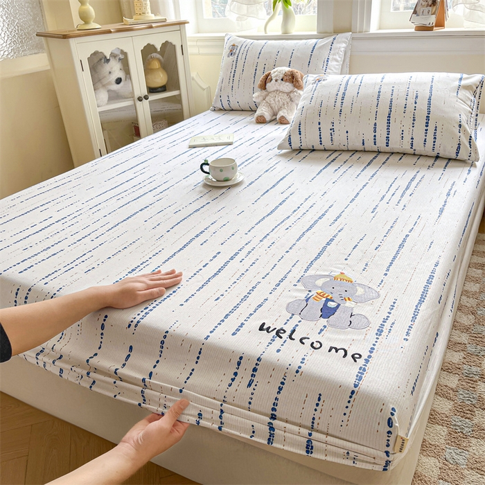 91家纺网 家纺一手货源 找家纺 笙意家纺2025新款全棉老粗布单床笠 小飞象-彩兰