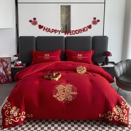 91家纺网 家纺一手货源 找家纺 （总）甜咪咪婚庆 2025 新款居家婚庆刺绣结婚  春秋冬婚庆喜被