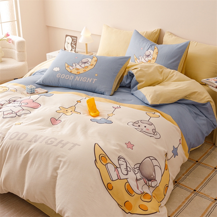 91家纺网 家纺一手货源 找家纺 馨语家居 2025新款全棉双层纱四件套 星球之旅