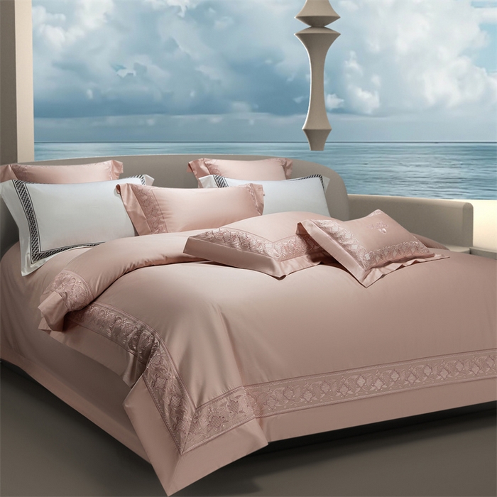 91家纺网 家纺一手货源 找家纺 高大尚婚庆馆 2025新款长绒棉四件套-简奢 简奢-落樱粉