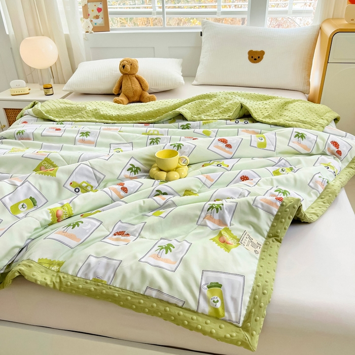 91家纺网 家纺一手货源 找家纺 鑫棉坊 2025新款A类水洗棉豆豆双层纱棉花夏凉被 绿野仙踪