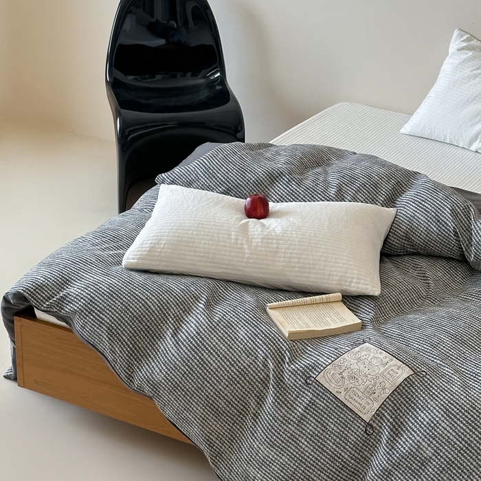 91家纺网 家纺一手货源 找家纺 月夏 2025新款全棉双层纱被套全棉被套单被套 莫克-灰