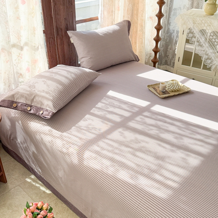 91家纺网 家纺一手货源 找家纺 简宜家居 2025新款宽边纯棉全棉老粗布床单 条纹-微醺紫