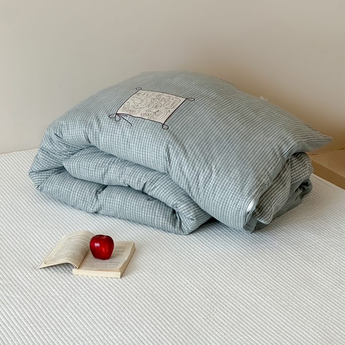 91家纺网 家纺一手货源 找家纺 月夏 2025新款全棉双层纱被套全棉被套单被套 莫克-绿