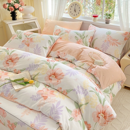 91家纺网 家纺一手货源 找家纺 元元被芯 2025新款40支13372全棉印花全棉夹棉床笠四件套 半夏