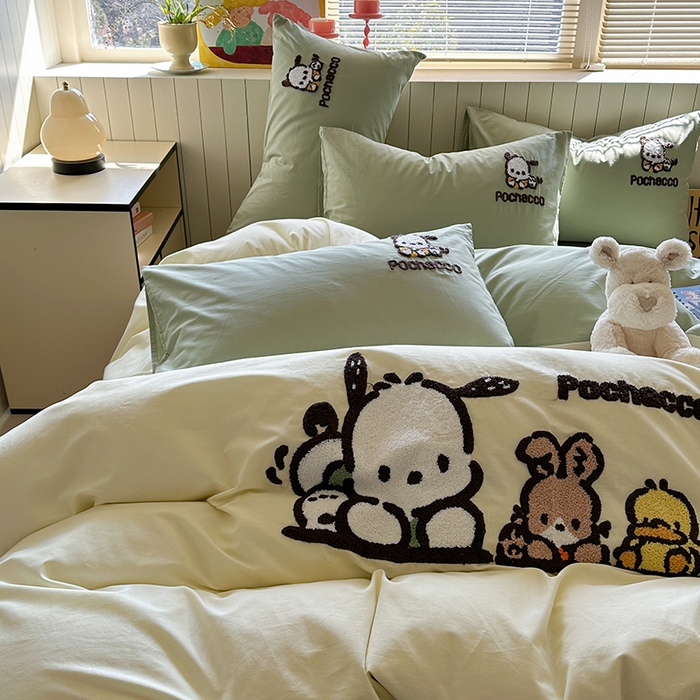 91家纺网 家纺一手货源 找家纺 金爱家 2025新款全棉毛巾绣四件套 毛巾绣-俏皮帕哈狗