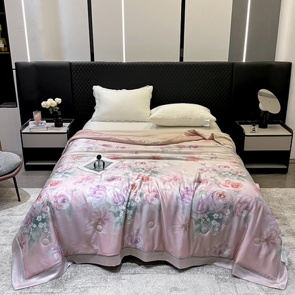 91家纺网 家纺一手货源 找家纺 心悦家纺  2025新款60S奥地利兰精天丝夏凉被空调被被芯 繁华-胭脂