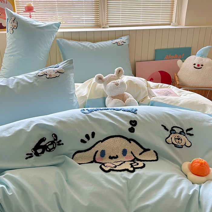 91家纺网 家纺一手货源 找家纺 金爱家 2025新款全棉毛巾绣四件套 毛巾绣-开心玉桂狗