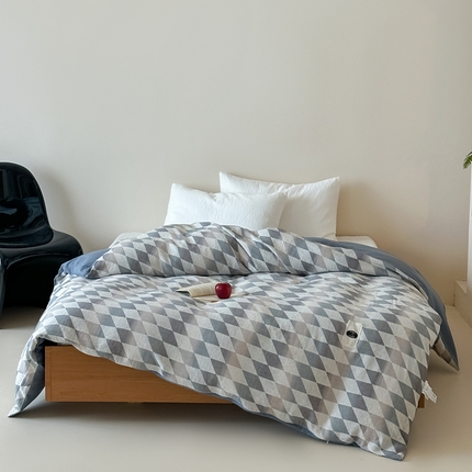 91家纺网 家纺一手货源 找家纺 月夏 2025新款全棉双层纱被套全棉被套单被套 格韵风华-灰