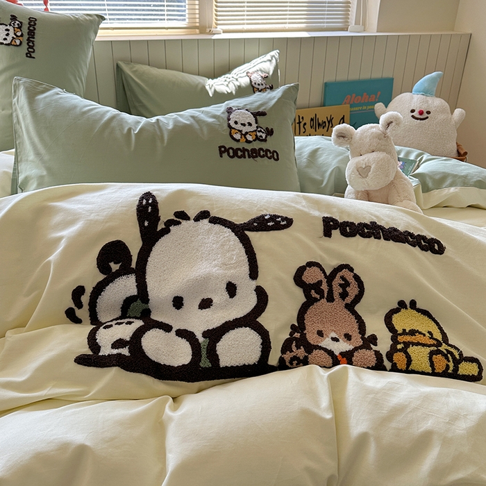 91家纺网 家纺一手货源 找家纺 金爱家 2025新款全棉毛巾绣四件套 毛巾绣-俏皮帕哈狗