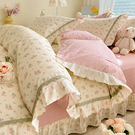 艾唯希家纺 2025新款全棉法式花边纯棉四件套公主风田园系列第六批 夕颜