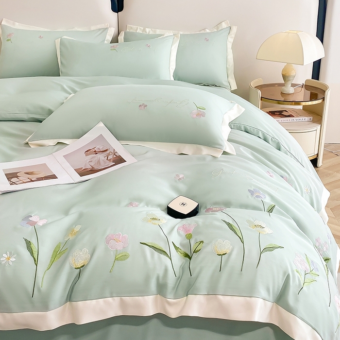 91家纺网 家纺一手货源 找家纺 狂想家 2025亲肤棉重工刺绣系列四件套-花海 花海苹果绿