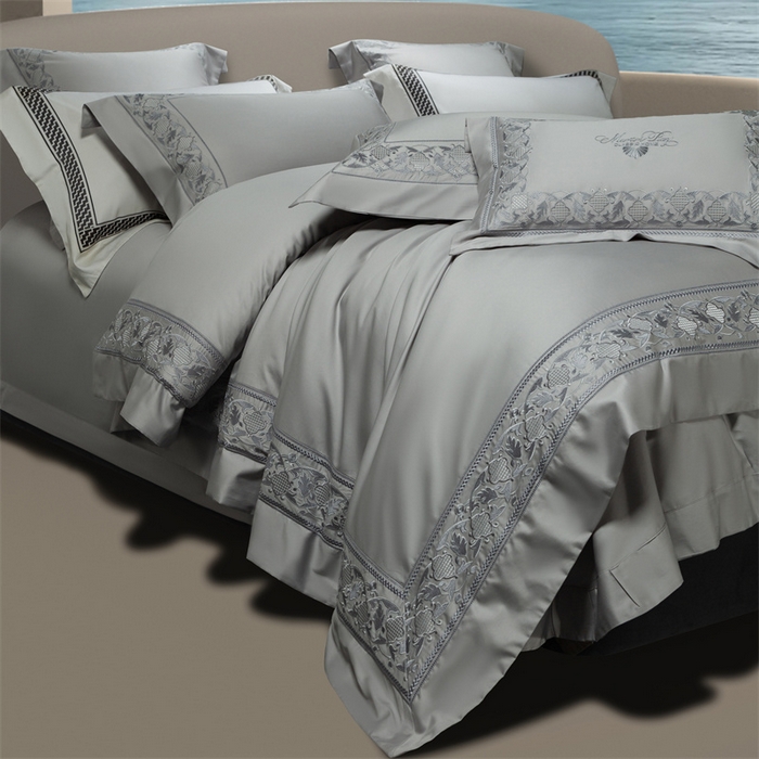 91家纺网 家纺一手货源 找家纺 高大尚婚庆馆 2025新款长绒棉四件套-简奢 简奢-绅士灰