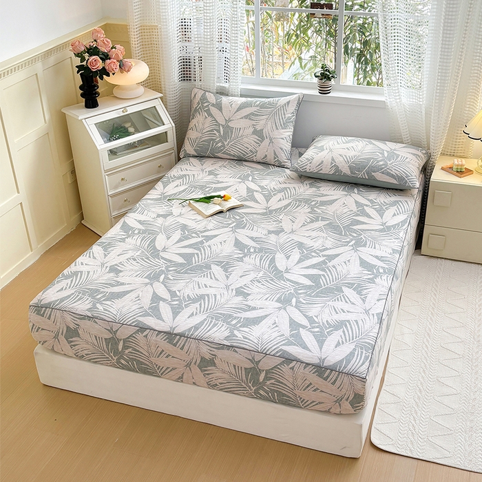 91家纺网 家纺一手货源 找家纺 元元被芯 2025新款40支13372全棉印花全棉隐藏式夹棉床笠 蔓羽