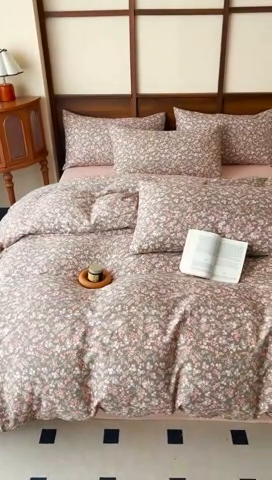 91家纺网 家纺一手货源 找家纺 优品阁  2025新款A类全棉有氧双层纱四件套 余香