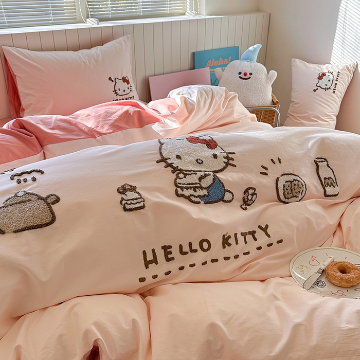 91家纺网 家纺一手货源 找家纺 金爱家 2025新款全棉毛巾绣四件套 毛巾绣-豆沙kt