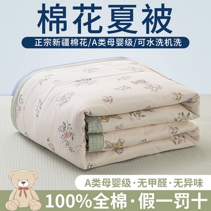 91家纺网 家纺一手货源 找家纺 鑫棉坊 【又降价啦】2025新款全棉A类印花纯棉花夏被可机洗空调被 甜蜜约会-米