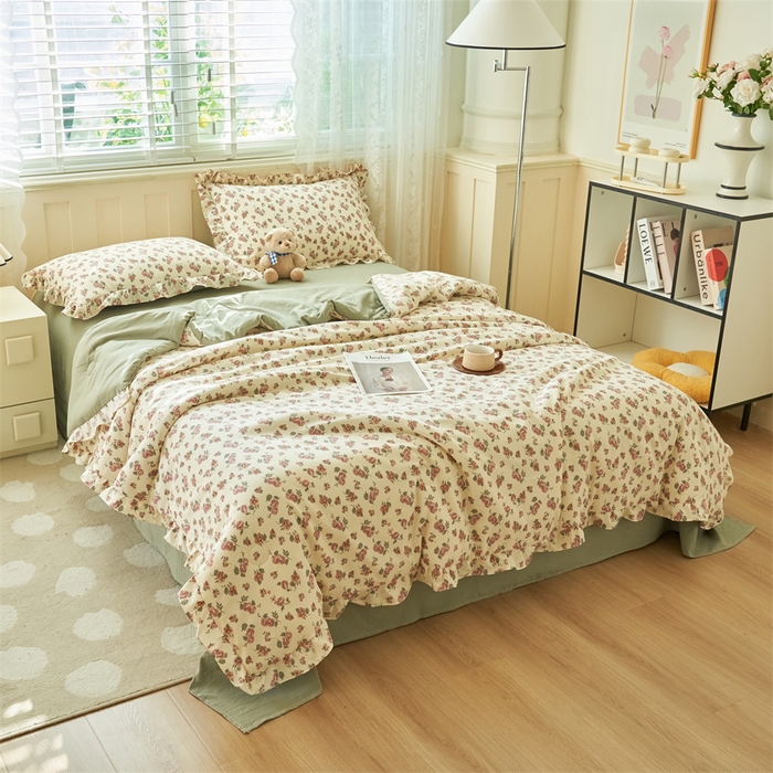 91家纺网 家纺一手货源 找家纺 换种生活 2025新款荷叶边款针织单夏被 四件套 芳华