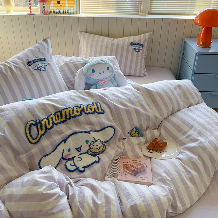 91家纺网 家纺一手货源 找家纺 金爱家 2025新款全棉毛巾绣四件套 毛巾绣-条纹玉桂狗