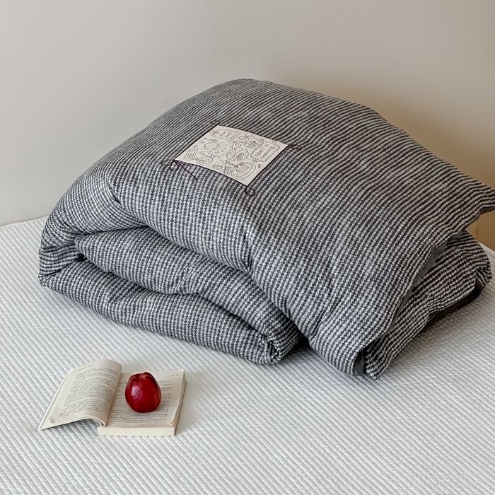 91家纺网 家纺一手货源 找家纺 月夏 2025新款全棉双层纱被套全棉被套单被套 莫克-灰