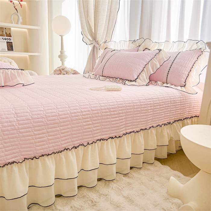 91家纺网 家纺一手货源 找家纺 虹星家纺 2025年新款全棉床盖三件套-花影倾梦 花影倾梦-樱花粉