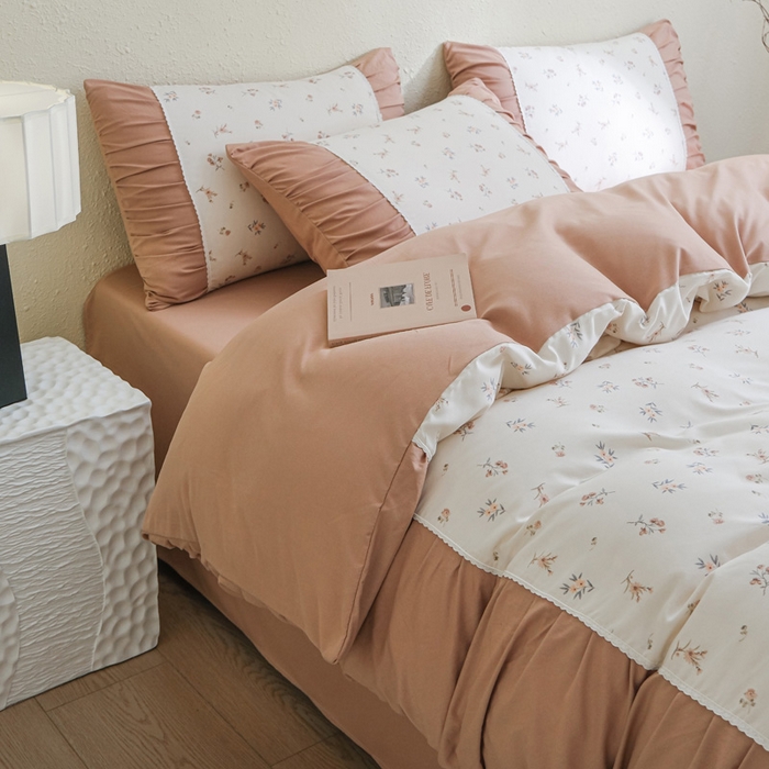 91家纺网 家纺一手货源 找家纺 布可家纺 2025新款A类法式清新褶皱印花四件套 醒春集