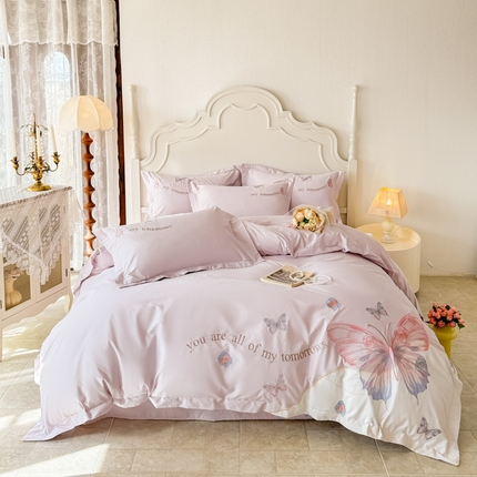 典曼家纺  2025新款A类刺绣四件套-梦幻蝶影 梦幻蝶影-紫