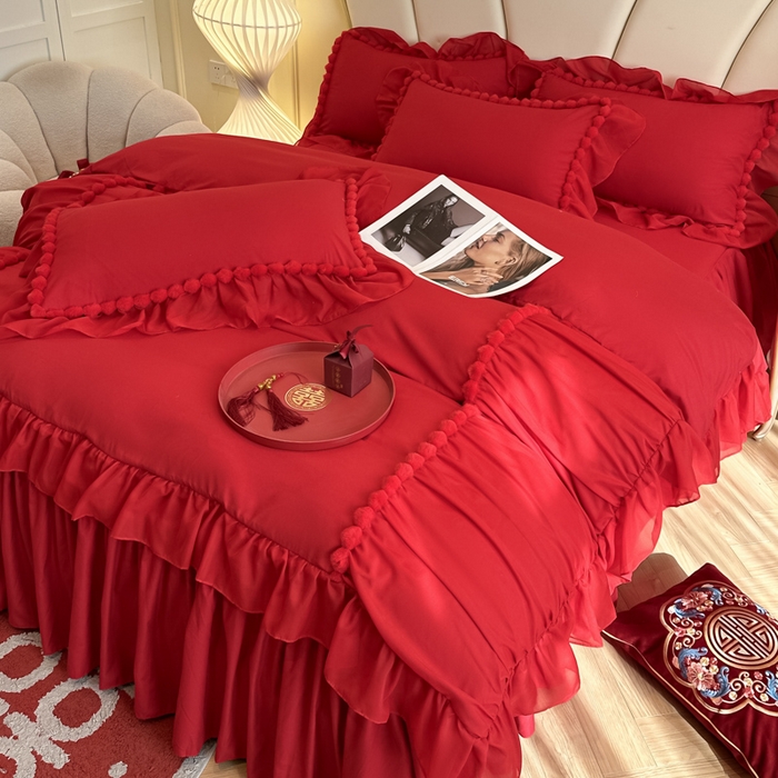 91家纺网 家纺一手货源 找家纺 富盛家纺2025新款婚庆亲肤棉磨毛刺绣四件套 喜庆—仙仙子