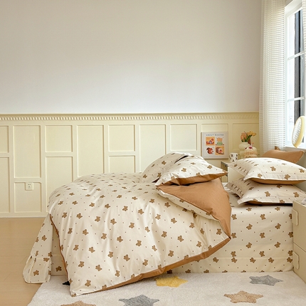 元元被芯 2025新款40支13372全棉印花全棉三件套 熊尼