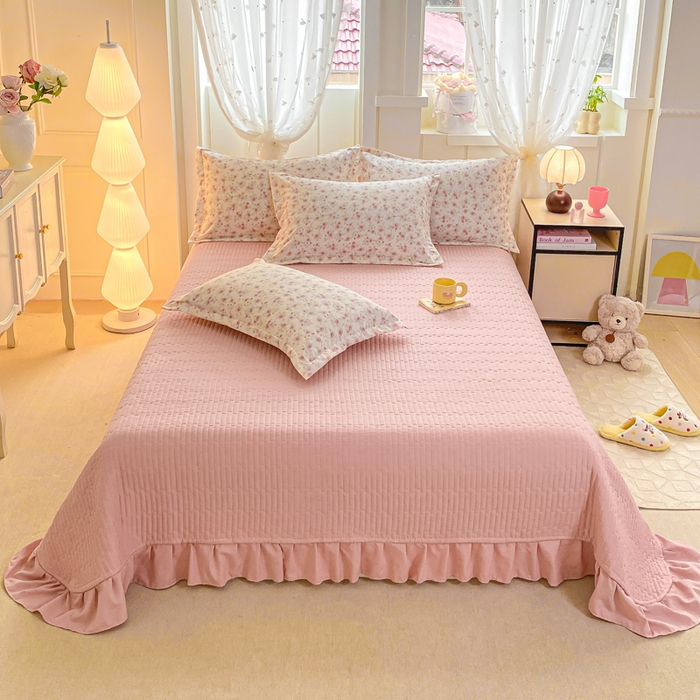 91家纺网 家纺一手货源 找家纺 梦莱斯 2025直播爆款公主风A类针织棉床盖四件套AA版被套 春色满园