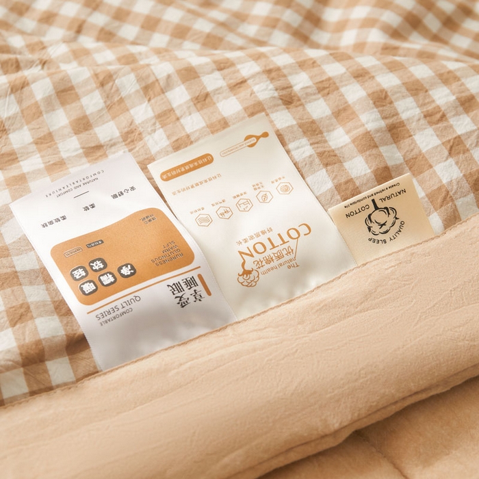 91家纺网 家纺一手货源 找家纺 熙宴 2025新款无印风新疆棉花夏被四件套 咖小格