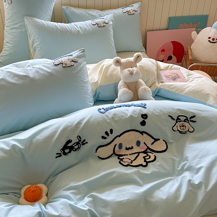 91家纺网 家纺一手货源 找家纺 金爱家 2025新款全棉毛巾绣四件套 毛巾绣-开心玉桂狗