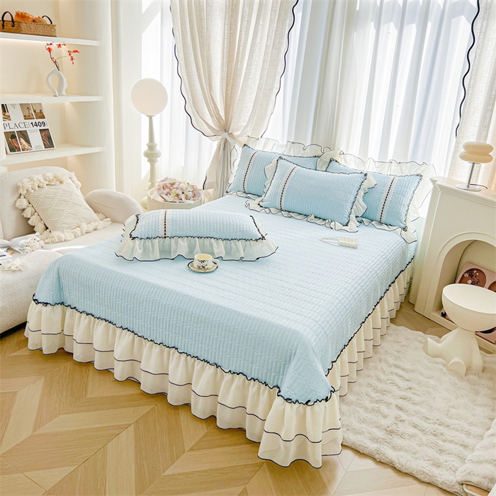 91家纺网 家纺一手货源 找家纺 虹星家纺 2025年新款全棉床盖三件套-花影倾梦 花影倾梦-天空蓝