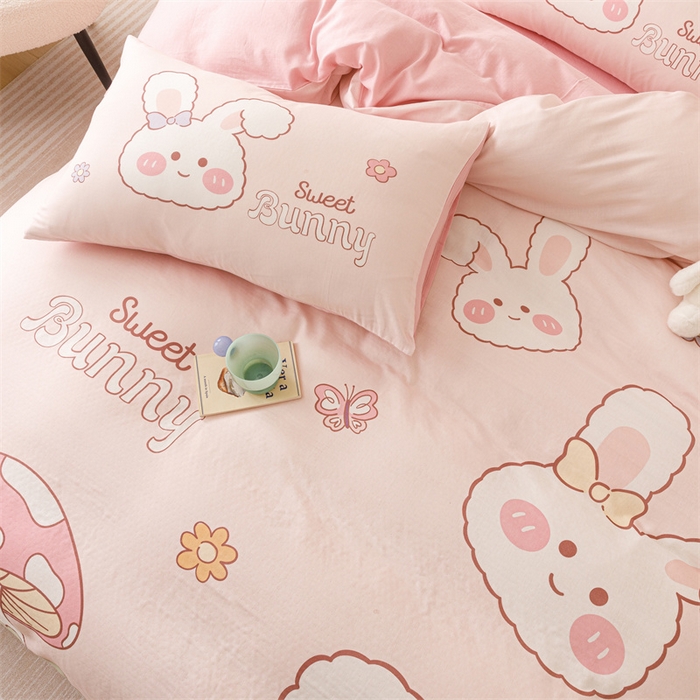 91家纺网 家纺一手货源 找家纺 馨语家居 2025新款全棉双层纱四件套 彩虹蘑菇