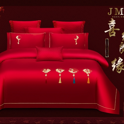 91家纺网 家纺一手货源 找家纺 （总）栩裕纺织 2025新款全棉刺绣婚庆四件套