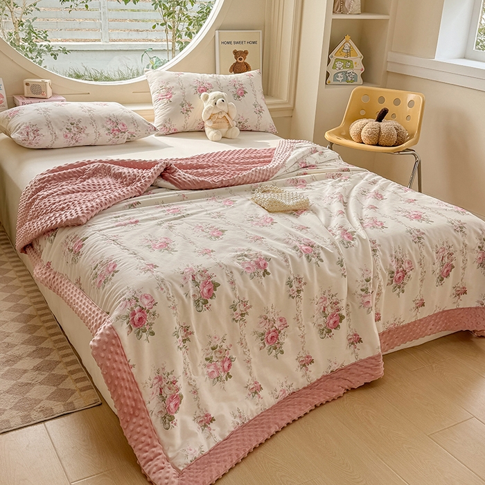 91家纺网 家纺一手货源 找家纺 梦依依 2025新款40支全棉豆豆被大豆被夏被春秋被子被芯 加微信送买家秀 兰栀半夏-粉