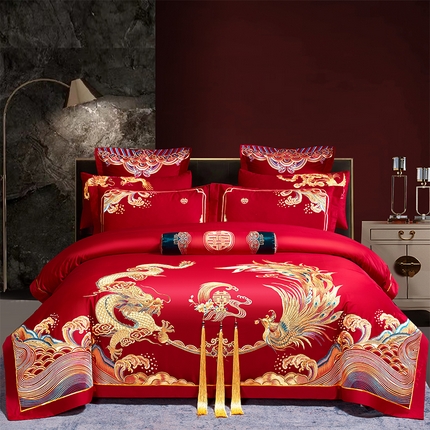 91家纺网 家纺一手货源 找家纺 （总）甜咪咪2025新款长绒棉全棉大龙凤婚庆四件套