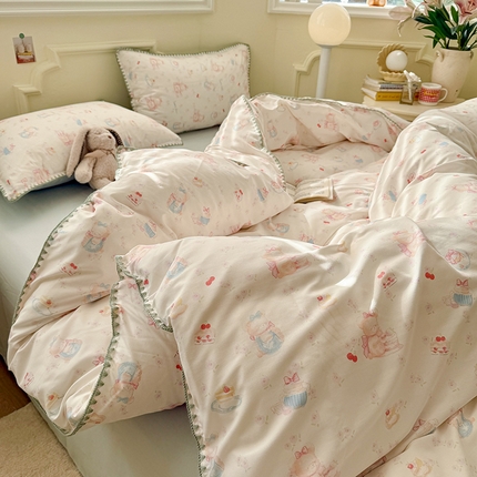 91家纺网 家纺一手货源 找家纺 韩都家居2025新款水洗双层纱针织棉三角针四件套（包含买家秀） 甜美日记