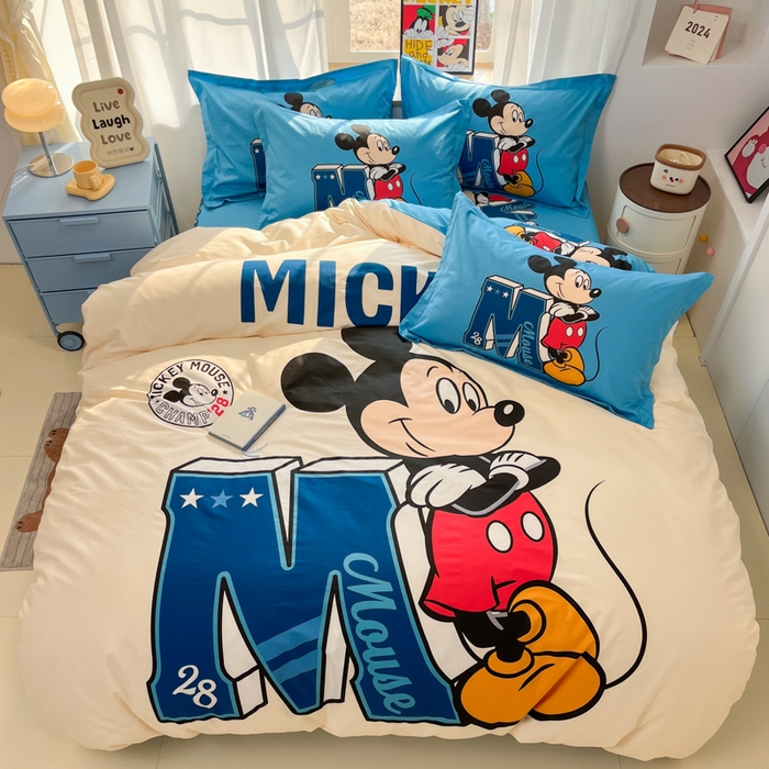 91家纺网 家纺一手货源 找家纺 典曼家纺 2025新款迪士尼大版印花卡通四件套 活力米仔