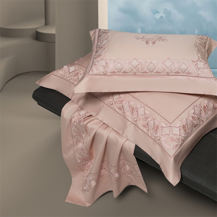 91家纺网 家纺一手货源 找家纺 高大尚婚庆馆 2025新款长绒棉四件套-简奢 简奢-落樱粉