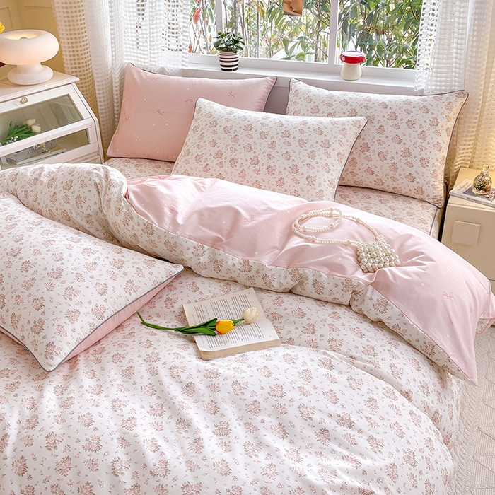 91家纺网 家纺一手货源 找家纺 元元被芯 2025新款40支13372全棉印花全棉夹棉床笠四件套 缘月