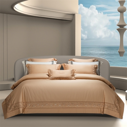 91家纺网 家纺一手货源 找家纺 高大尚婚庆馆 2025新款长绒棉四件套-简奢 简奢-南瓜橘