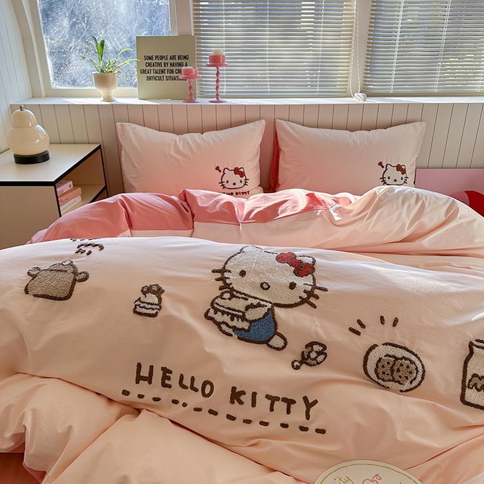 91家纺网 家纺一手货源 找家纺 金爱家 2025新款全棉毛巾绣四件套 毛巾绣-豆沙kt