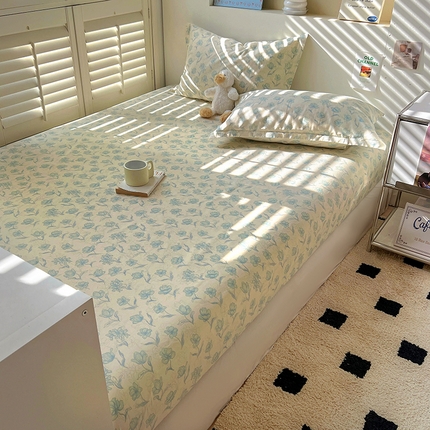 91家纺网 家纺一手货源 找家纺 百寐2025新款全棉13372床笠被套单品枕套三四件套学生组合加大单件-单床笠单床单 梦南枝