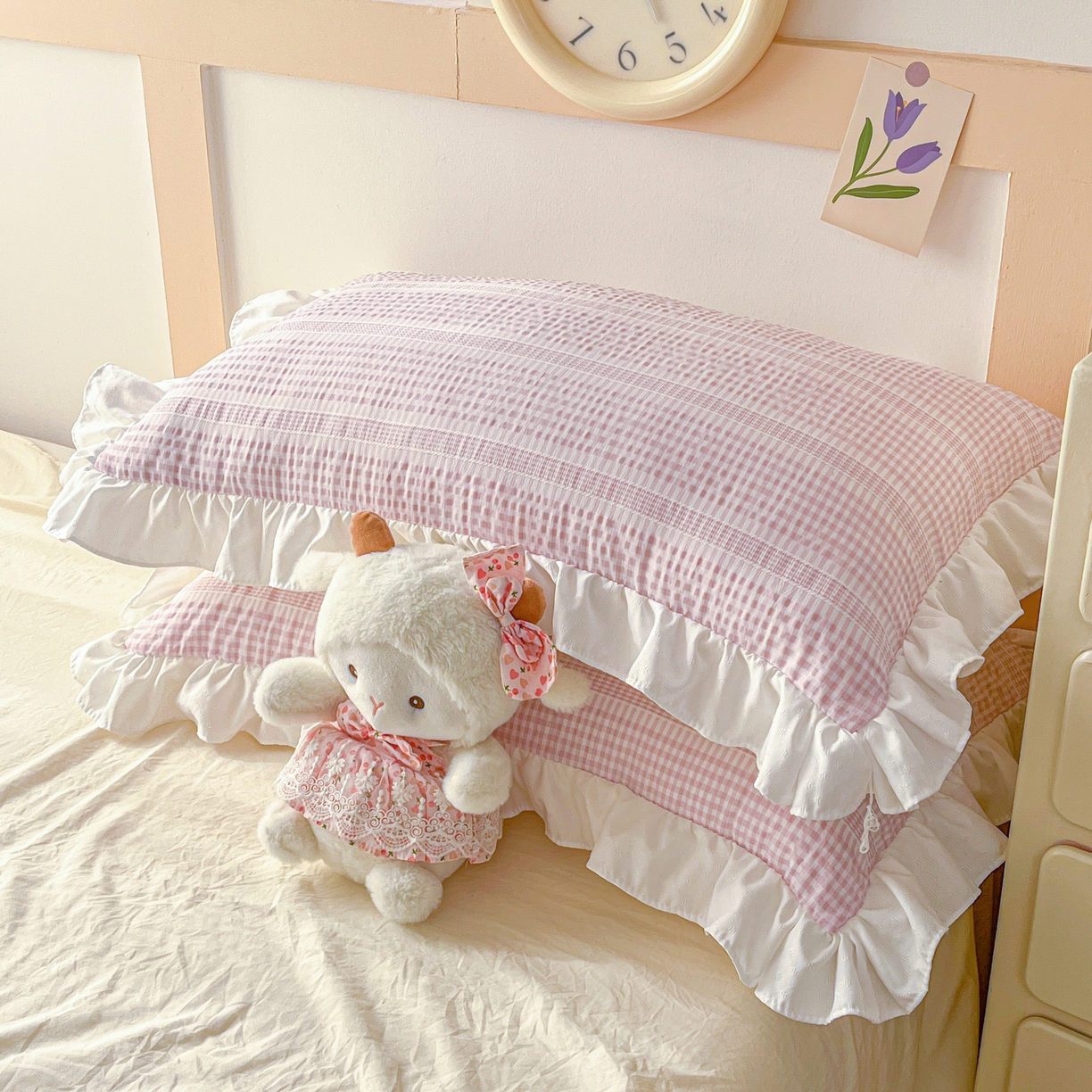 91家纺网 家纺一手货源 找家纺 （总）老K (原美阁） 2025新款亲肤舒适针织棉泡泡纱花边单枕套