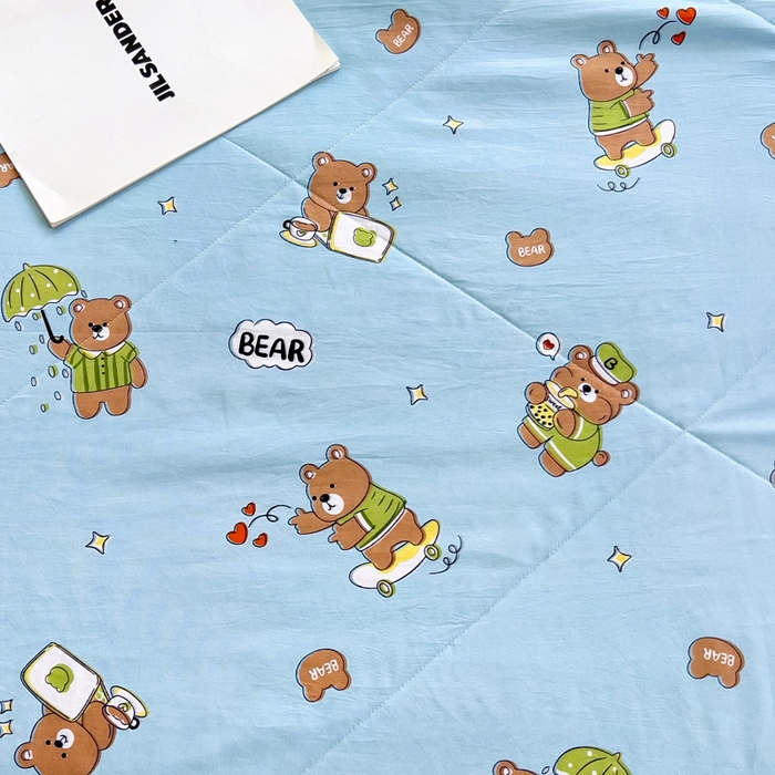 91家纺网 家纺一手货源 找家纺 鑫棉坊 2025新款A类水洗棉豆豆双层纱棉花夏凉被 精灵小熊