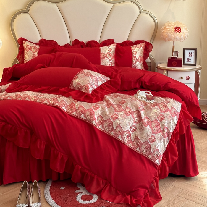 91家纺网 家纺一手货源 找家纺 （总）富盛家纺2025新款婚庆亲肤棉磨毛刺绣四件套