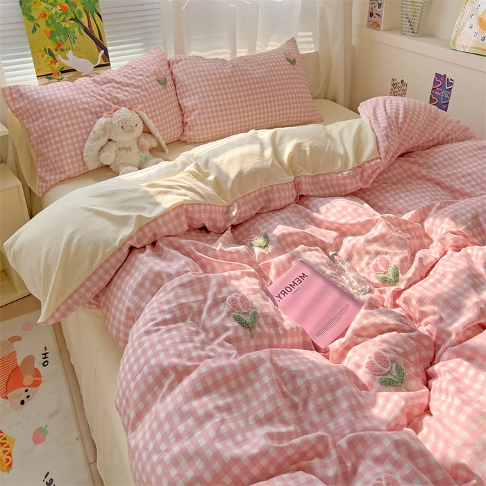 91家纺网 家纺一手货源 找家纺 （总）灰鲸2025新款ins韩系田园风郁金香毛巾绣四件套